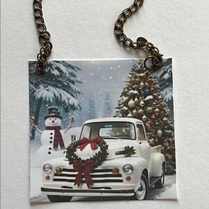 Holiday Decor Truck Scene color Double Sided Ornament